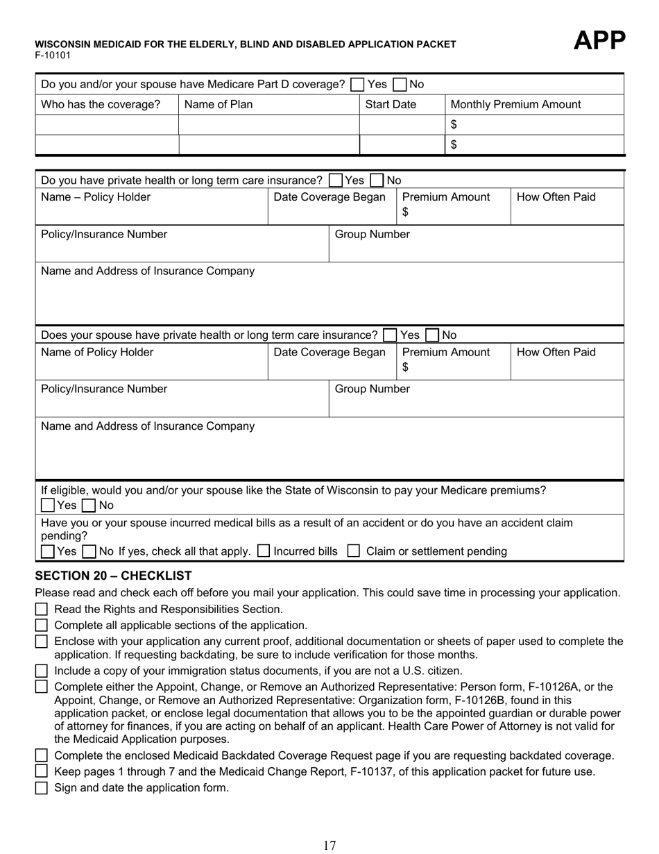 Form F-10101 Wisconsin Medicaid for the Elderly, Blind or Disabled Application Packet - Wisconsin, Page 18