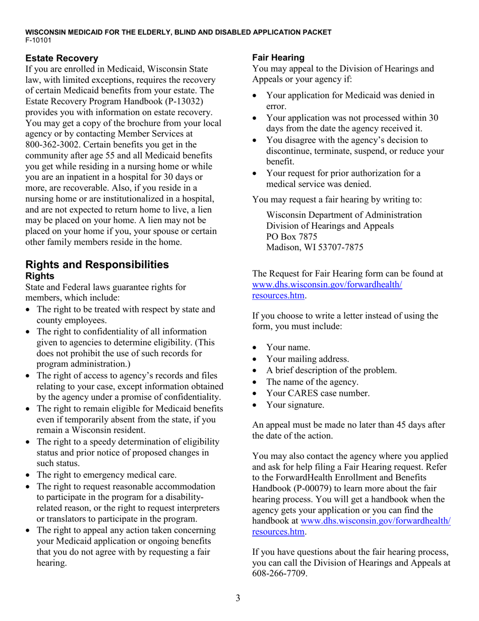 Form F-10101 Wisconsin Medicaid for the Elderly, Blind or Disabled Application Packet - Wisconsin, Page 3