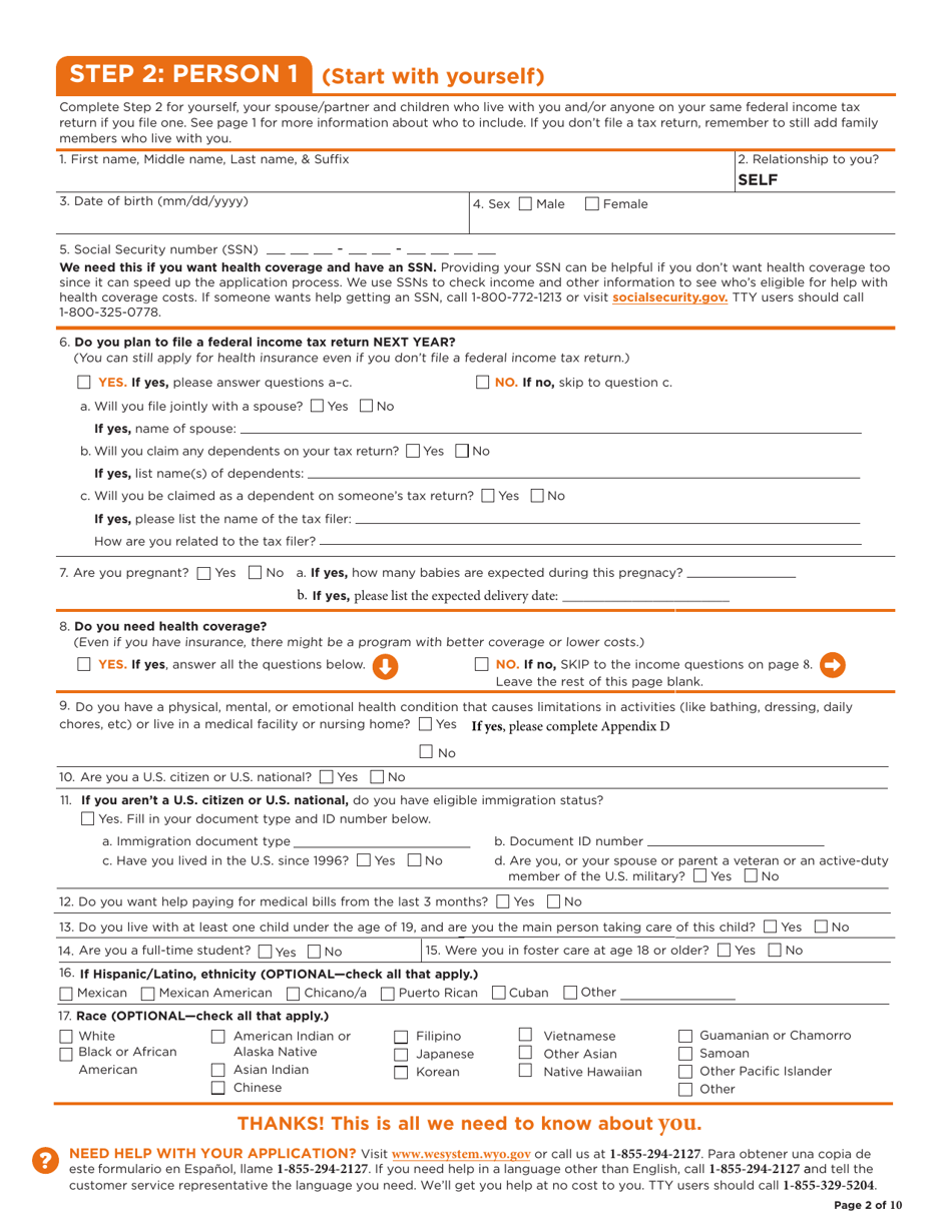 Application for Health Coverage  Help Paying Costs - Wyoming, Page 3