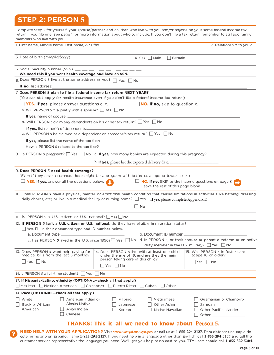 Application for Health Coverage  Help Paying Costs - Wyoming, Page 7