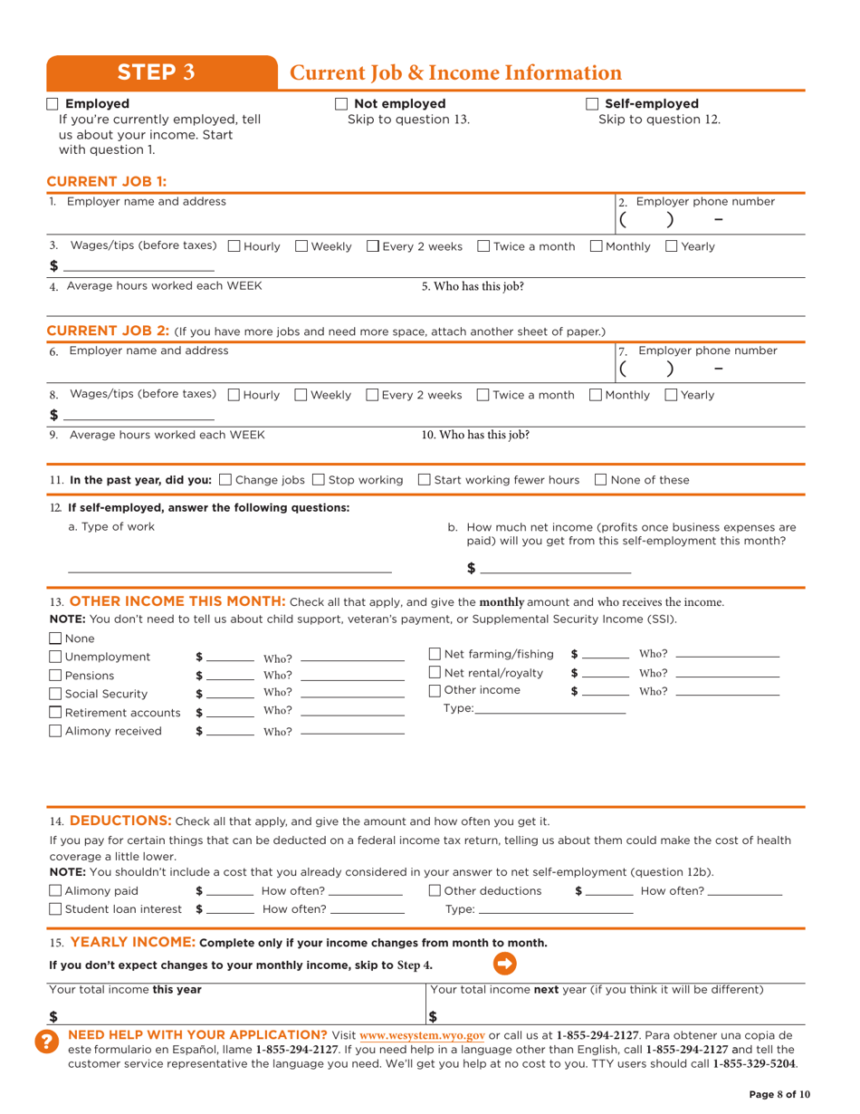 Application for Health Coverage  Help Paying Costs - Wyoming, Page 9