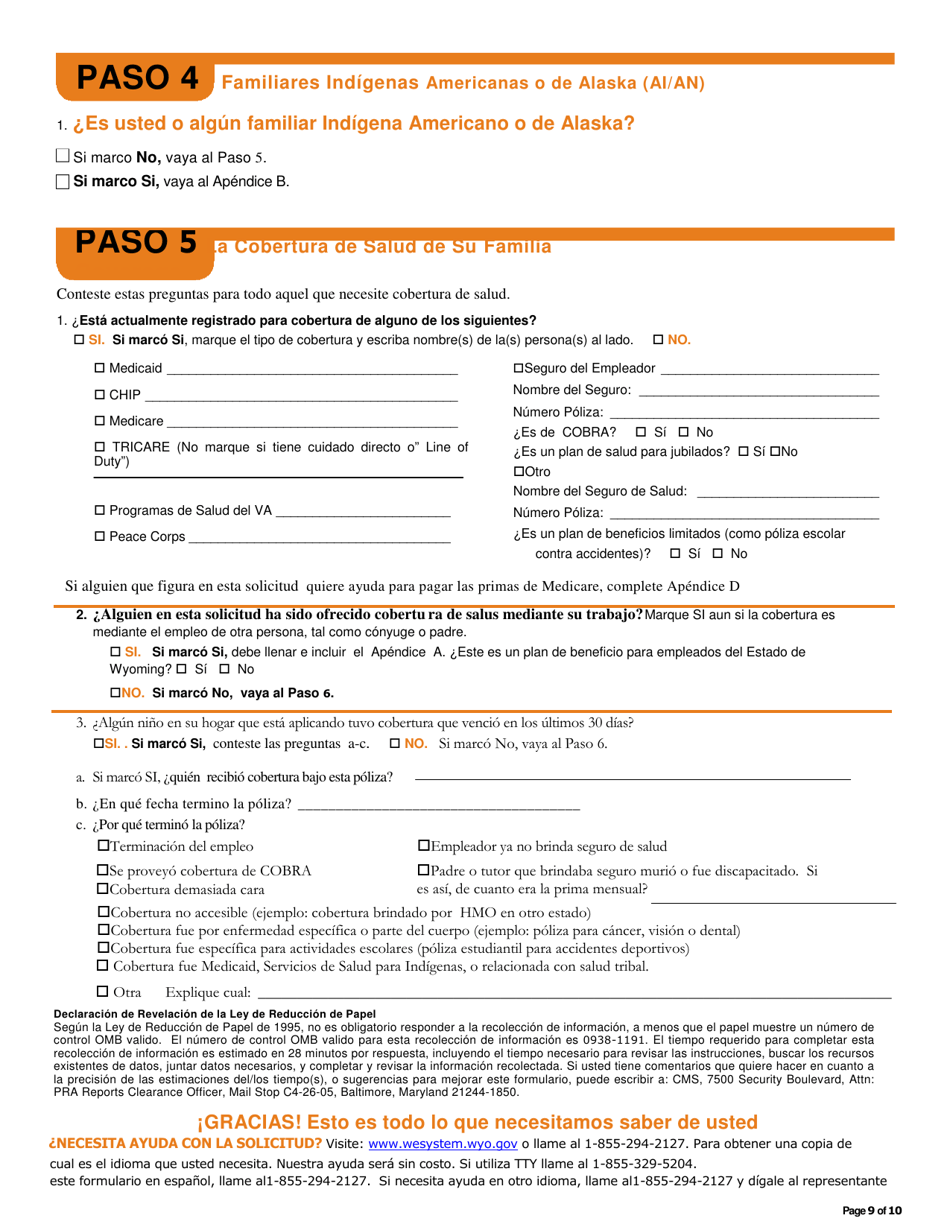 Solicitud Para Cobertura De Salud  Ayuda Para Pagar Costos - Wyoming (Spanish), Page 10