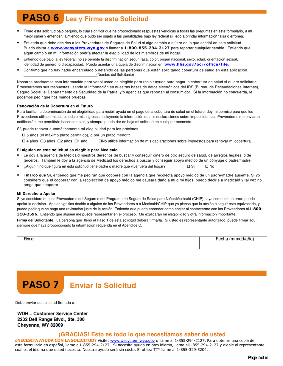 Solicitud Para Cobertura De Salud  Ayuda Para Pagar Costos - Wyoming (Spanish), Page 11