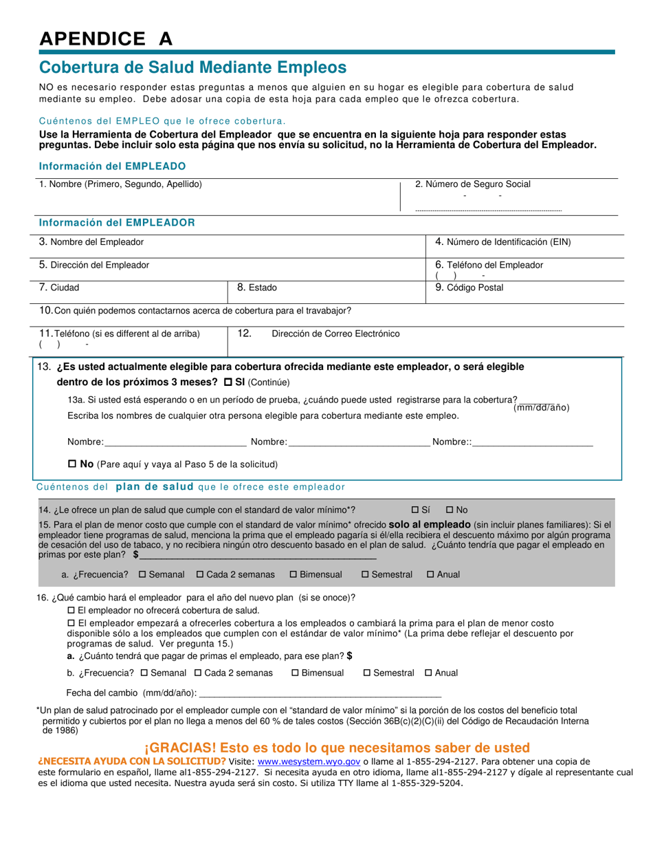 Solicitud Para Cobertura De Salud  Ayuda Para Pagar Costos - Wyoming (Spanish), Page 12
