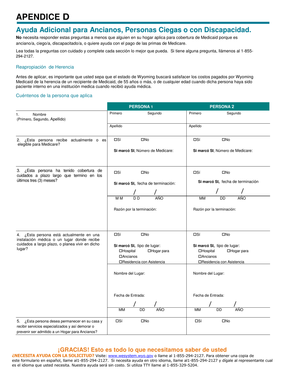 Solicitud Para Cobertura De Salud  Ayuda Para Pagar Costos - Wyoming (Spanish), Page 16