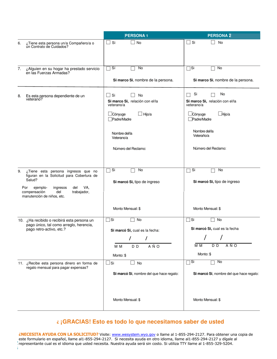 Solicitud Para Cobertura De Salud  Ayuda Para Pagar Costos - Wyoming (Spanish), Page 17