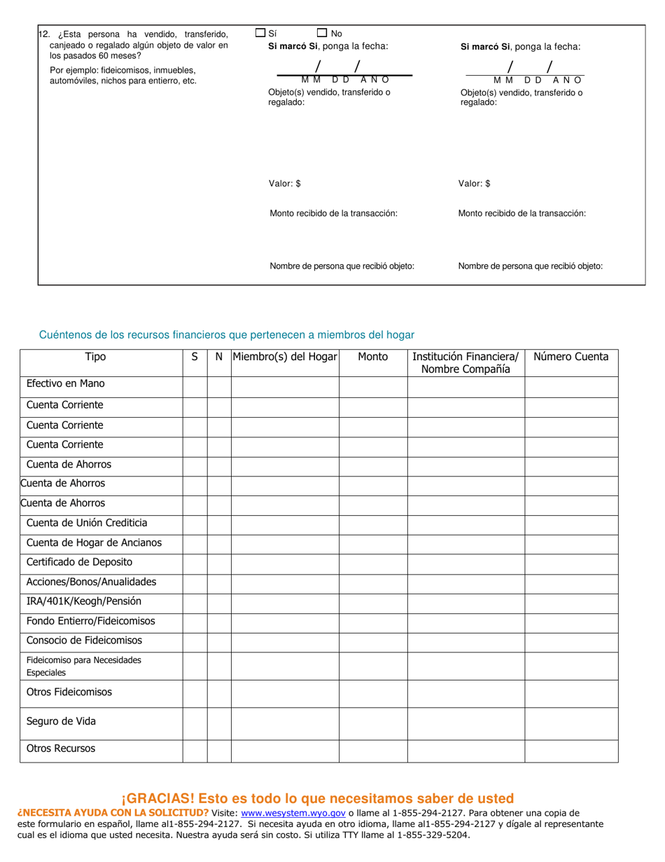 Solicitud Para Cobertura De Salud  Ayuda Para Pagar Costos - Wyoming (Spanish), Page 18