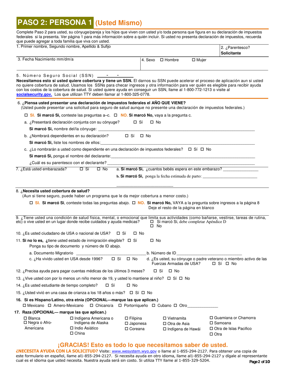 Solicitud Para Cobertura De Salud  Ayuda Para Pagar Costos - Wyoming (Spanish), Page 3