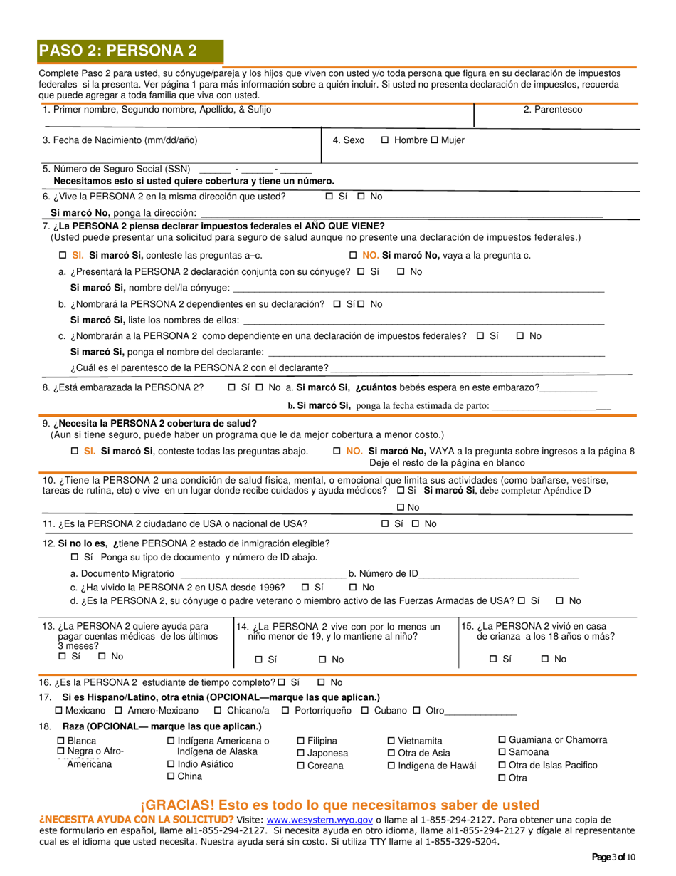 Solicitud Para Cobertura De Salud  Ayuda Para Pagar Costos - Wyoming (Spanish), Page 4
