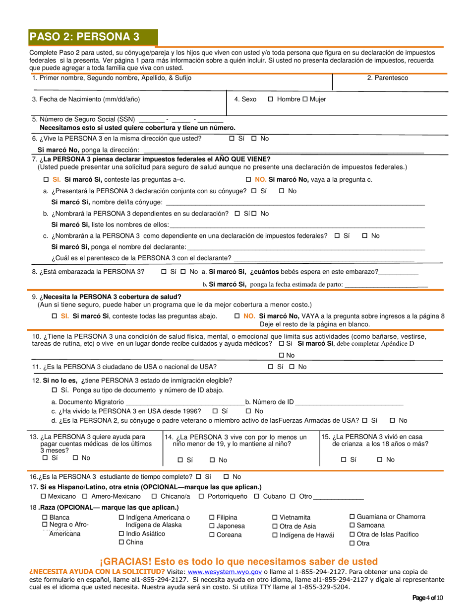 Solicitud Para Cobertura De Salud  Ayuda Para Pagar Costos - Wyoming (Spanish), Page 5
