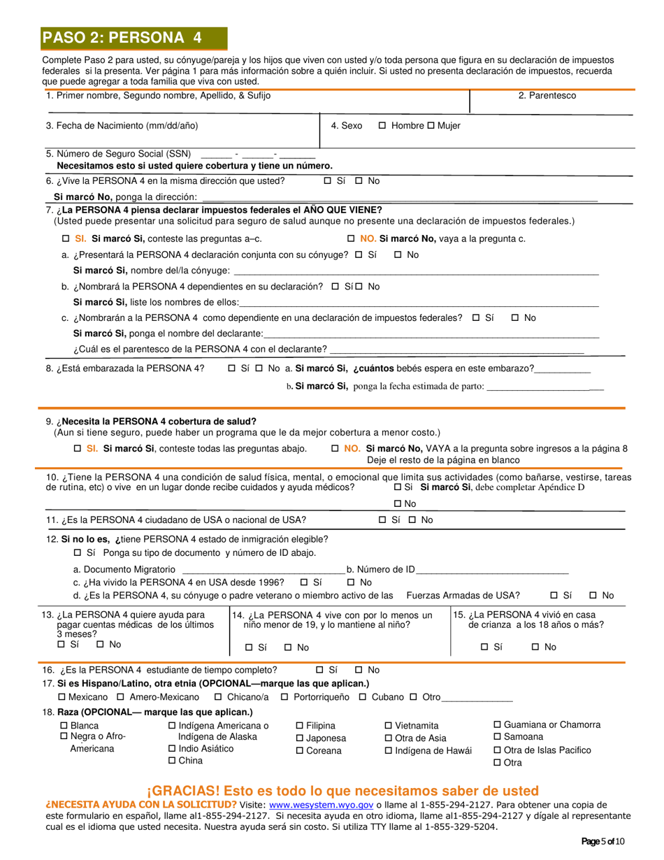 Solicitud Para Cobertura De Salud  Ayuda Para Pagar Costos - Wyoming (Spanish), Page 6