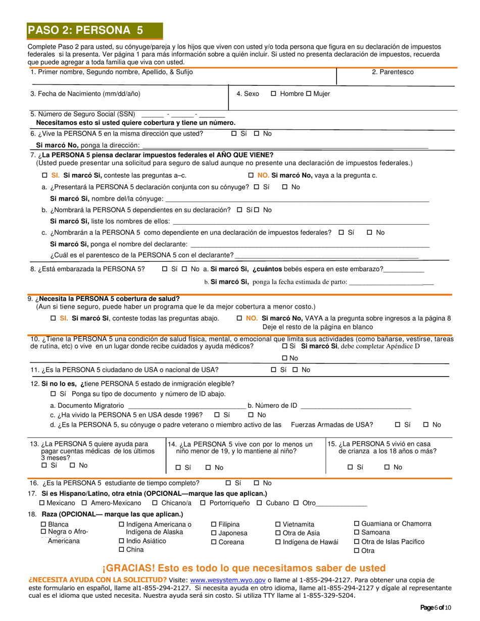 Solicitud Para Cobertura De Salud  Ayuda Para Pagar Costos - Wyoming (Spanish), Page 7