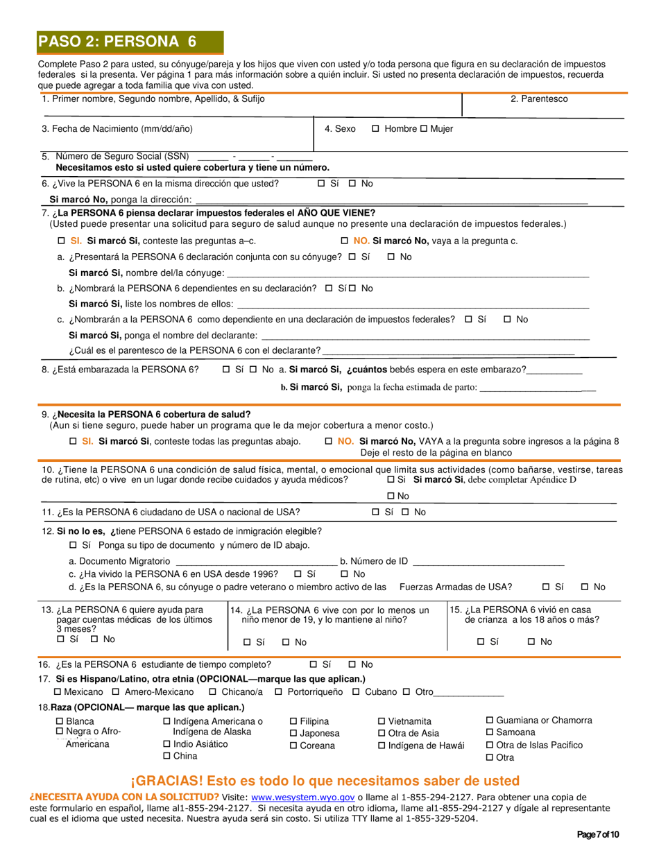 Solicitud Para Cobertura De Salud  Ayuda Para Pagar Costos - Wyoming (Spanish), Page 8