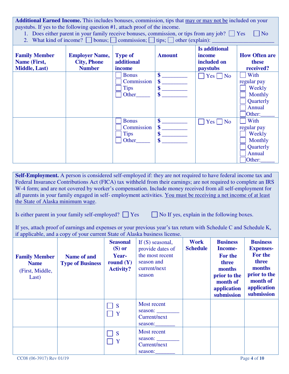 Form CC08 (06-3917) Child Care Assistance Application - Alaska, Page 10