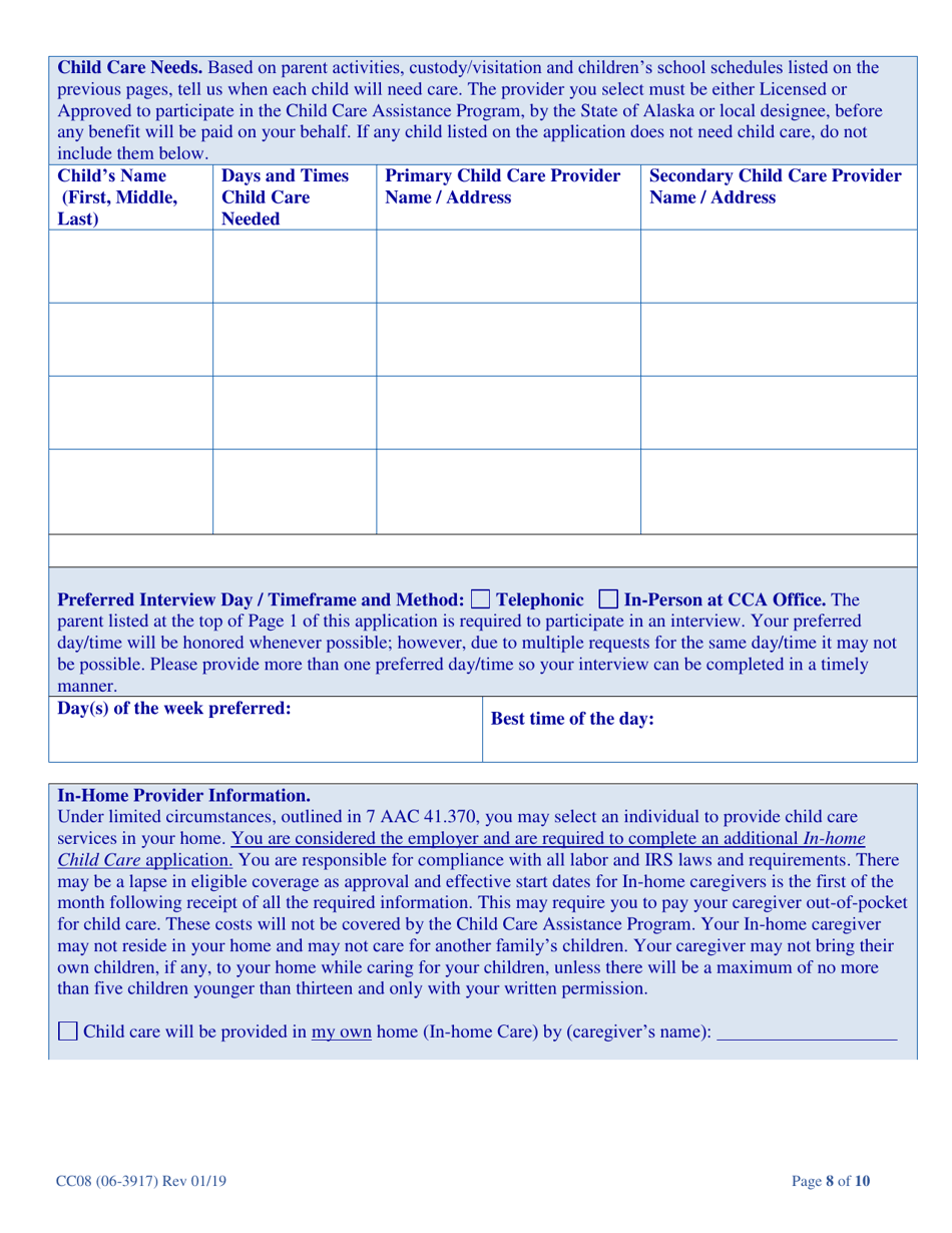 Form CC08 (06-3917) Child Care Assistance Application - Alaska, Page 14