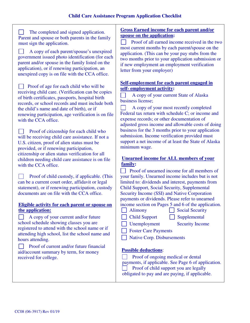Form CC08 (06-3917) Child Care Assistance Application - Alaska, Page 2