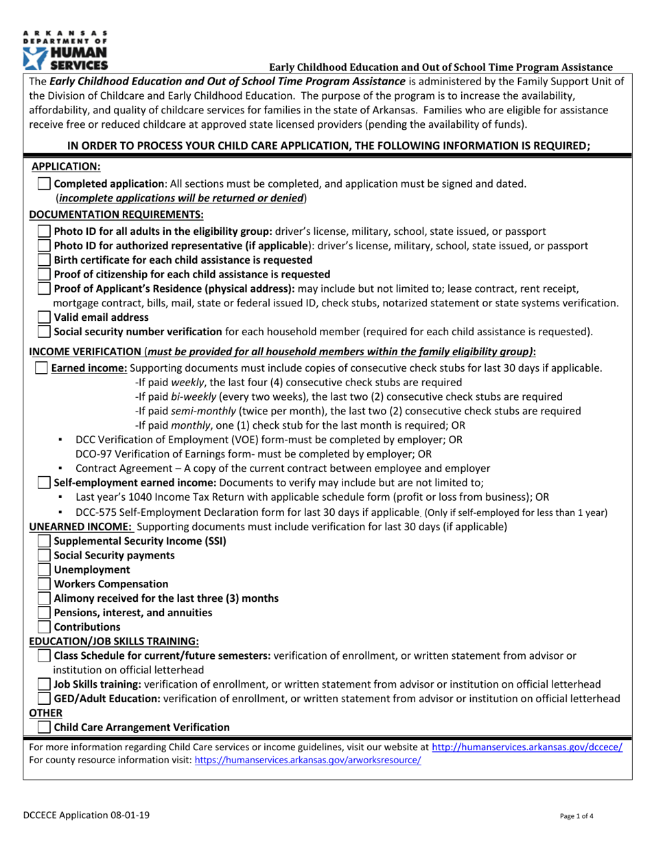 Child Care Assistance Application - Arkansas, Page 1