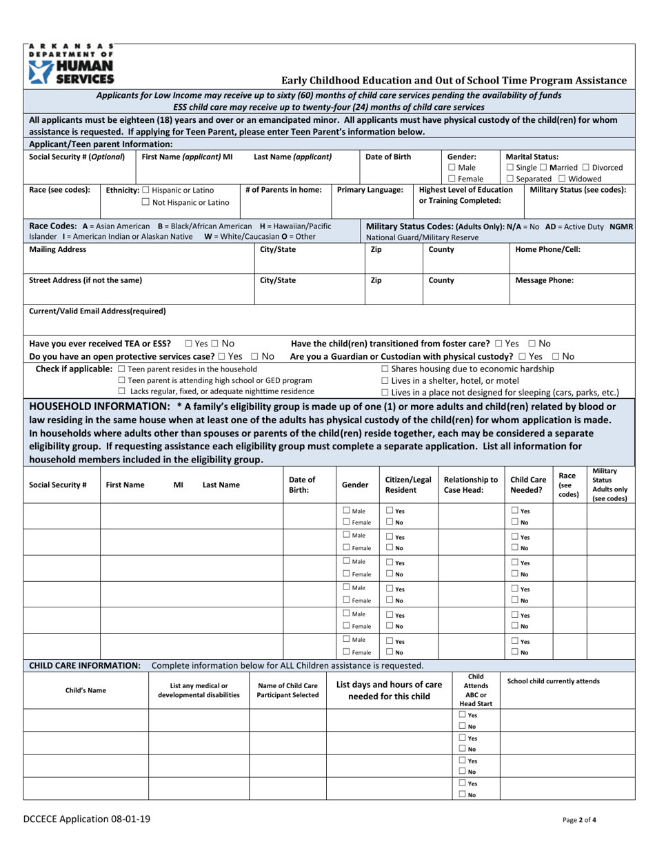 Child Care Assistance Application - Arkansas, Page 2