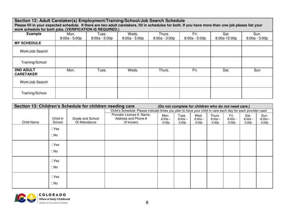 Form 615-82-14-0028 Application for Colorado Child Care Assistance Program (Cccap) - Colorado, Page 8