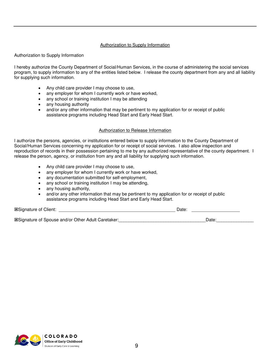 Form 615-82-14-0028 Application for Colorado Child Care Assistance Program (Cccap) - Colorado, Page 9