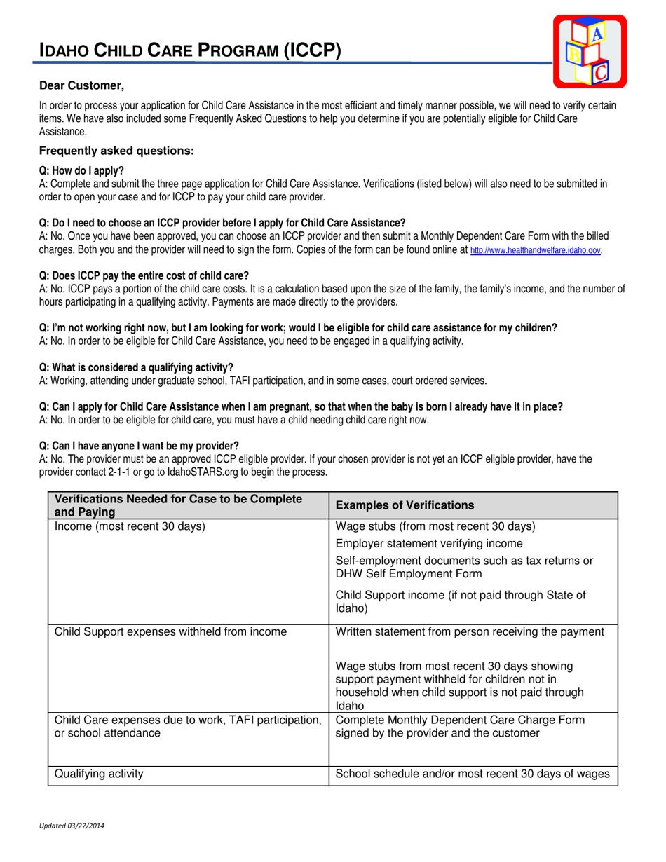 Form Hw0217 Download Printable Pdf Or Fill Online Application For Child Care Assistance Idaho Templateroller