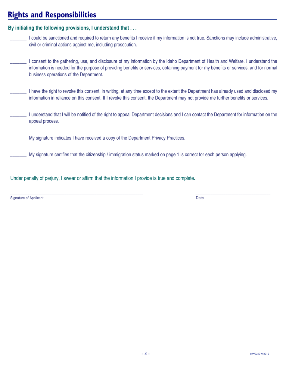 Form HW0217 Application for Child Care Assistance - Idaho, Page 6