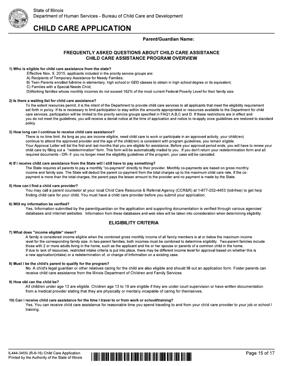Form IL444-3455I Child Care Application - Illinois, Page 15