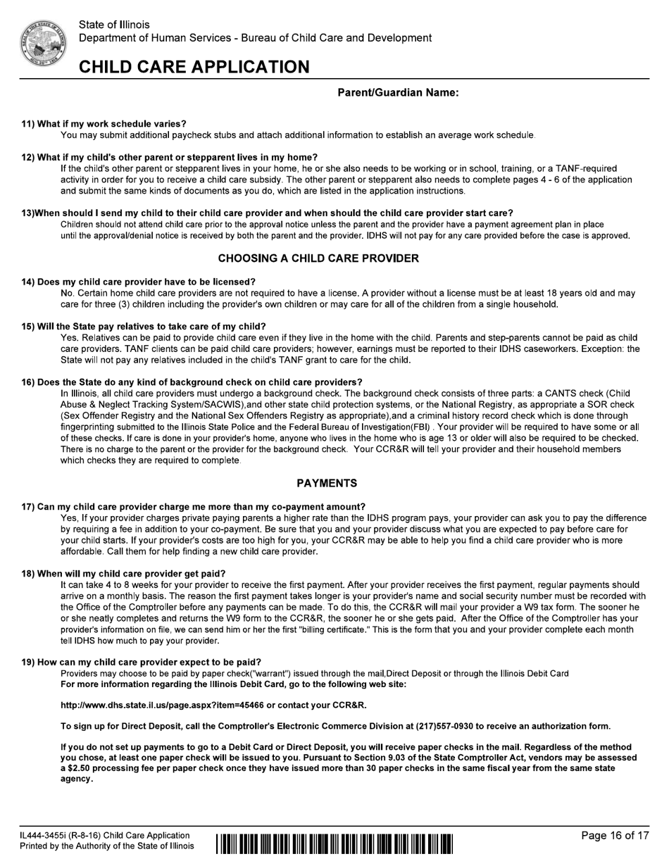 Form IL444-3455I Child Care Application - Illinois, Page 16