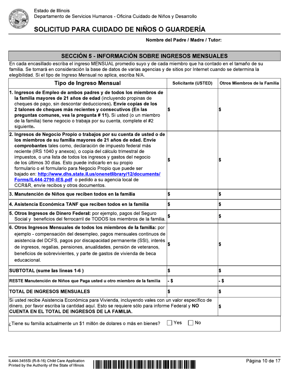 Formulario IL444-3455SI Solicitud Para Cuidado De Ni os O Guarderia - Illinois (Spanish), Page 10