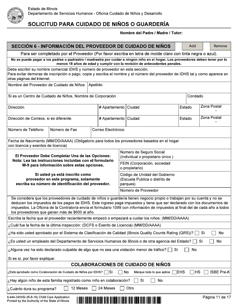 Formulario IL444-3455SI Solicitud Para Cuidado De Ni os O Guarderia - Illinois (Spanish), Page 11