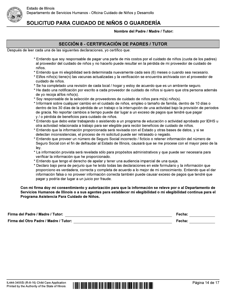Formulario IL444-3455SI Solicitud Para Cuidado De Ni os O Guarderia - Illinois (Spanish), Page 14