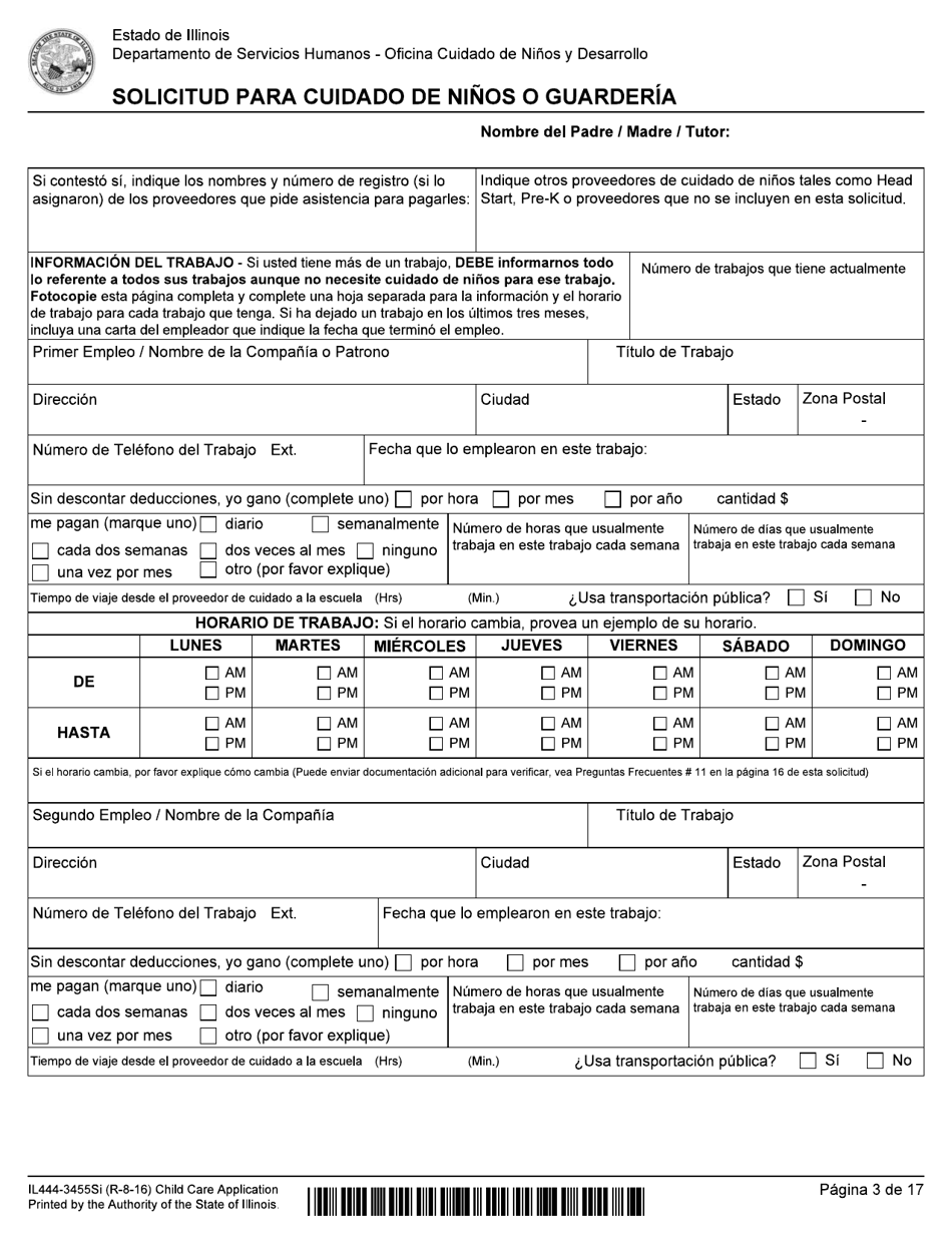 Formulario IL444-3455SI Solicitud Para Cuidado De Ni os O Guarderia - Illinois (Spanish), Page 3
