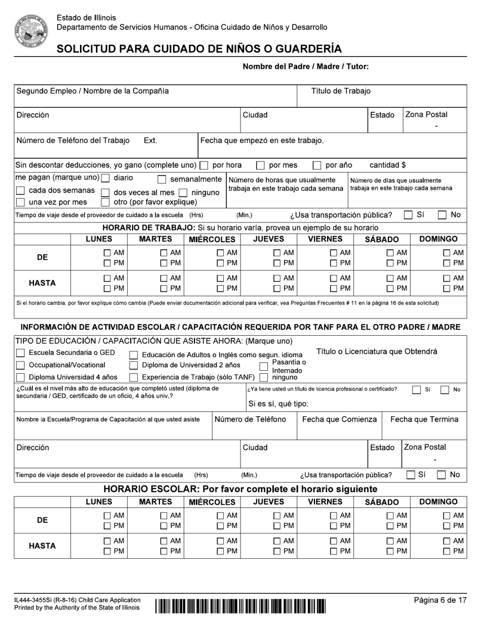 Formulario IL444-3455SI Solicitud Para Cuidado De Ni os O Guarderia - Illinois (Spanish), Page 6