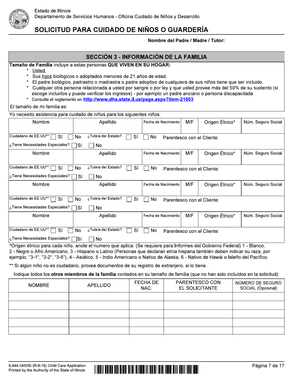 Formulario IL444-3455SI Solicitud Para Cuidado De Ni os O Guarderia - Illinois (Spanish), Page 7