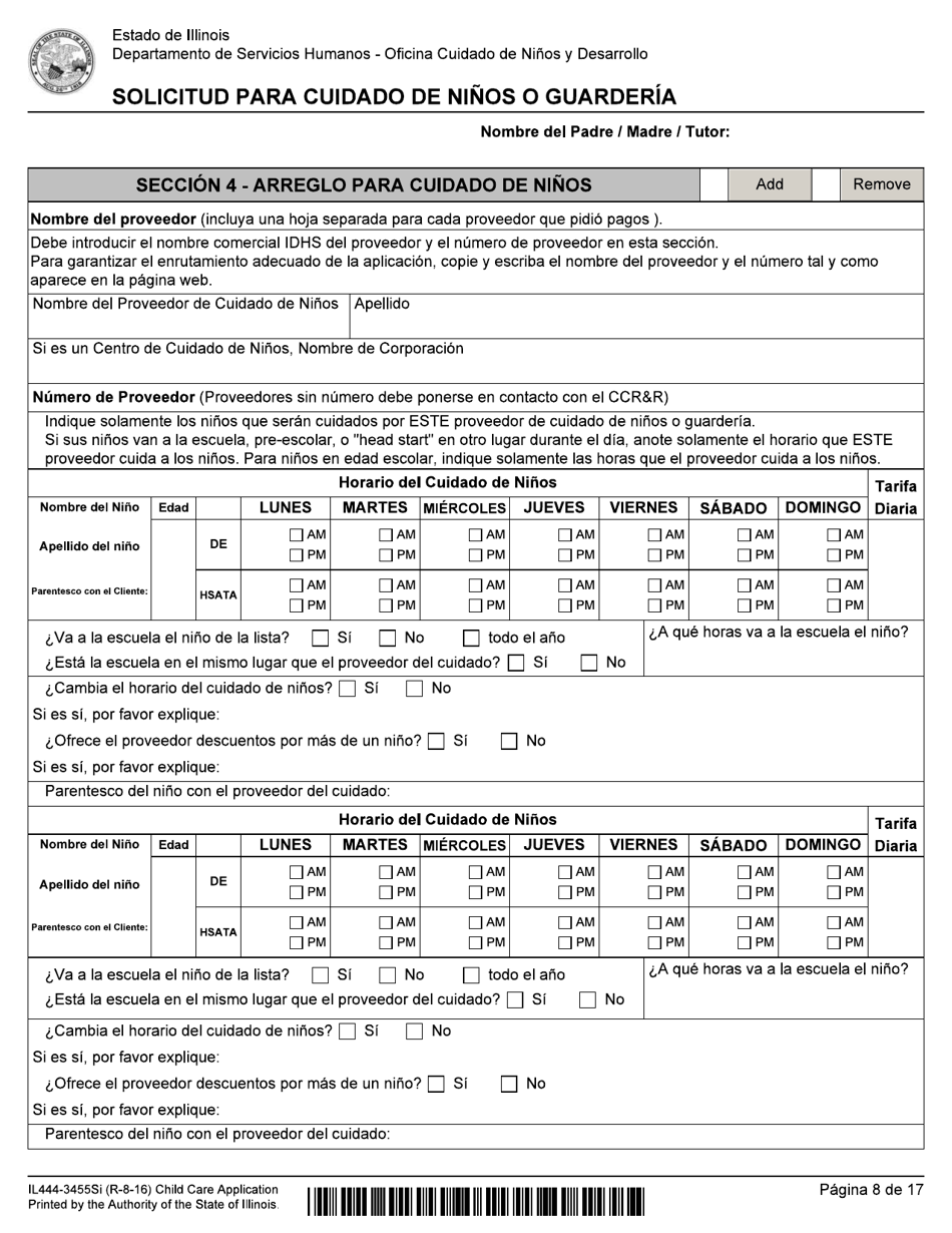 Formulario IL444-3455SI Solicitud Para Cuidado De Ni os O Guarderia - Illinois (Spanish), Page 8