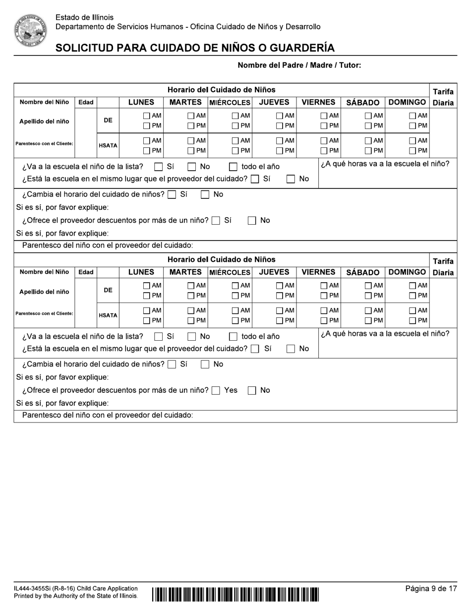 Formulario IL444-3455SI Solicitud Para Cuidado De Ni os O Guarderia - Illinois (Spanish), Page 9