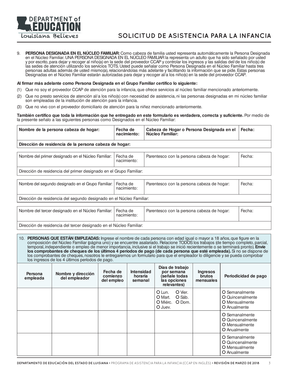 Solicitud De Asistencia Para La Infancia - Louisiana (Spanish), Page 3