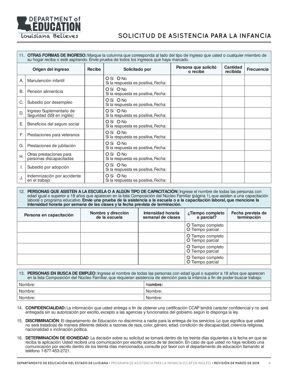 Solicitud De Asistencia Para La Infancia - Louisiana (Spanish), Page 4