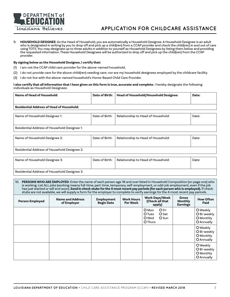 Application for Childcare Assistance - Louisiana, Page 3