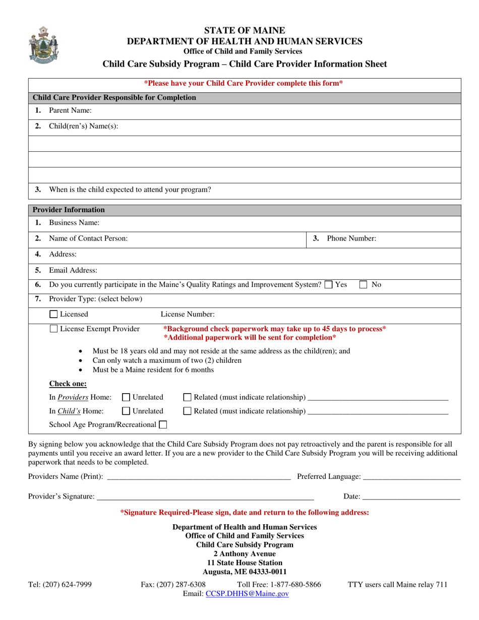 Child Care Subsidy Program (Ccsp) Application - Maine, Page 6