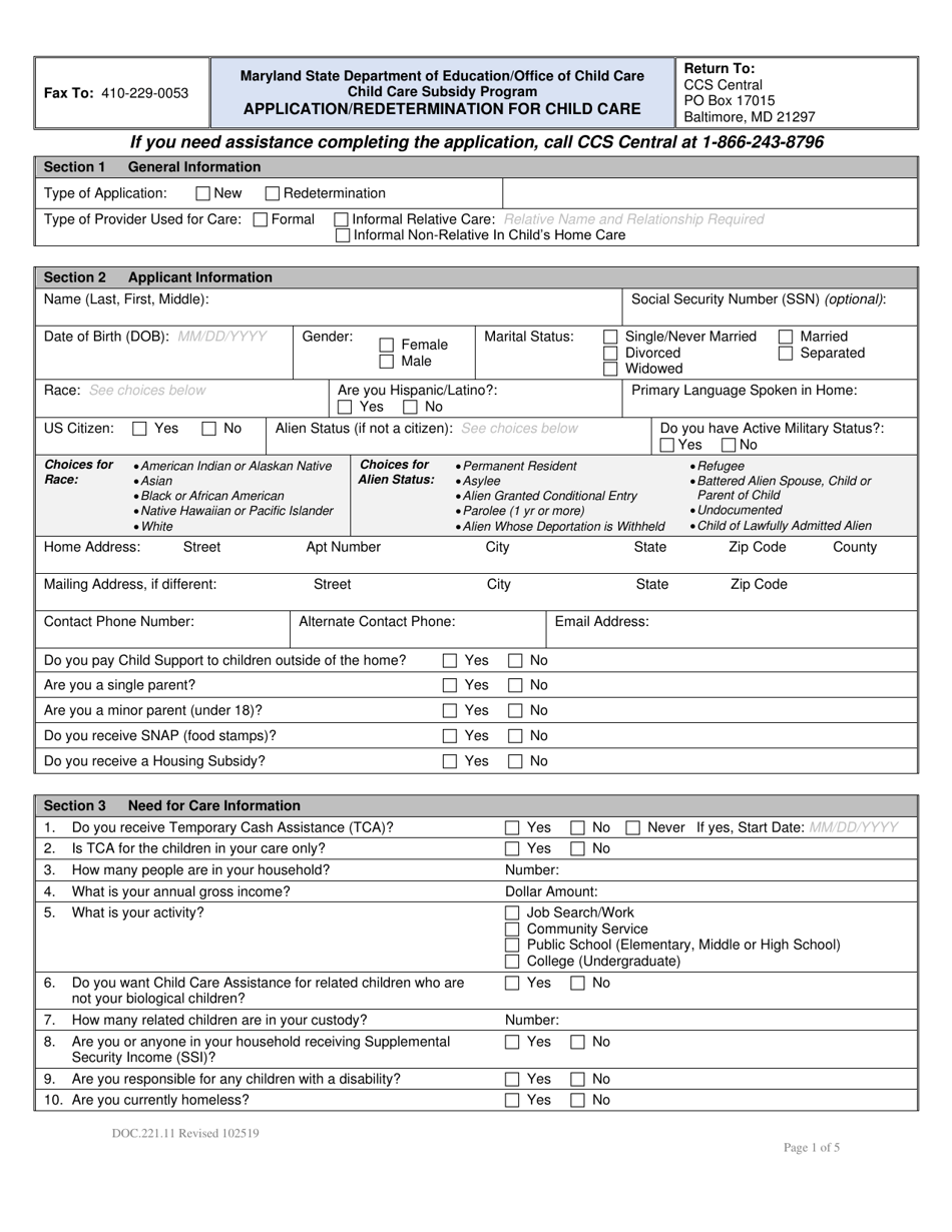 Maryland Application/Redetermination for Child Care - Fill Out, Sign ...