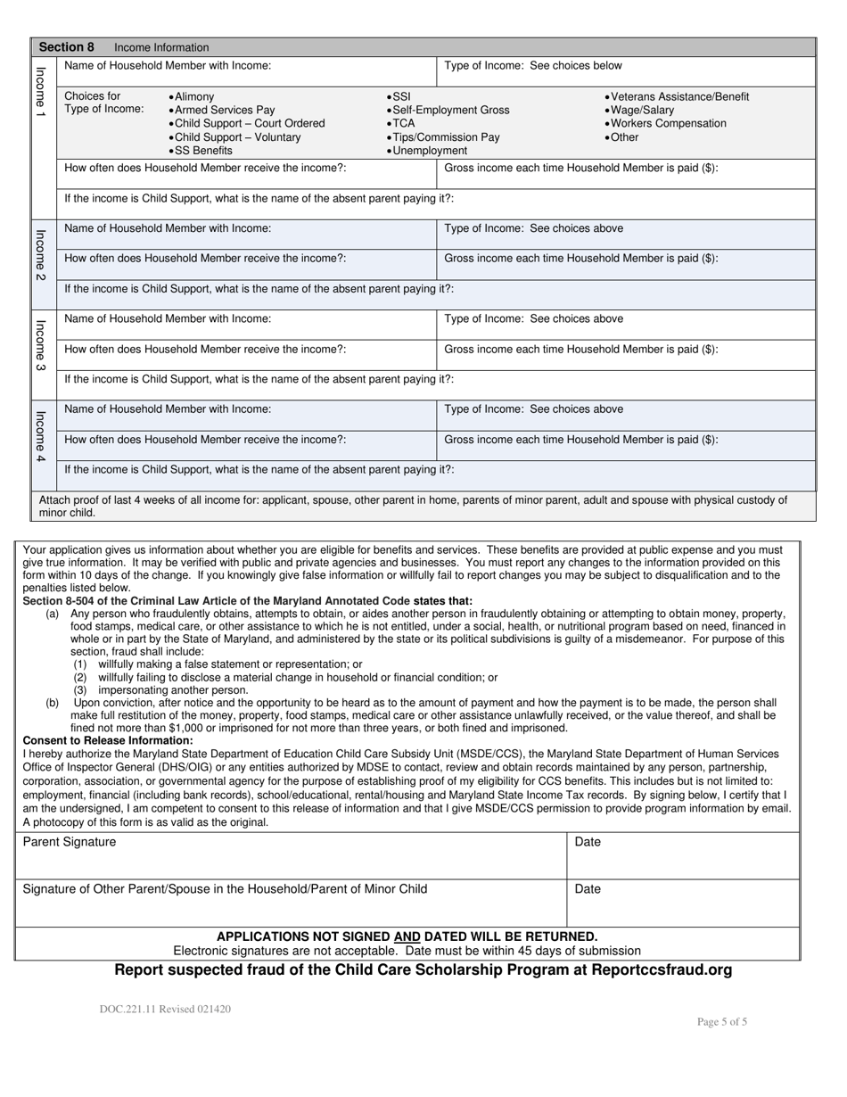 Application / Redetermination for Child Care - Maryland, Page 8