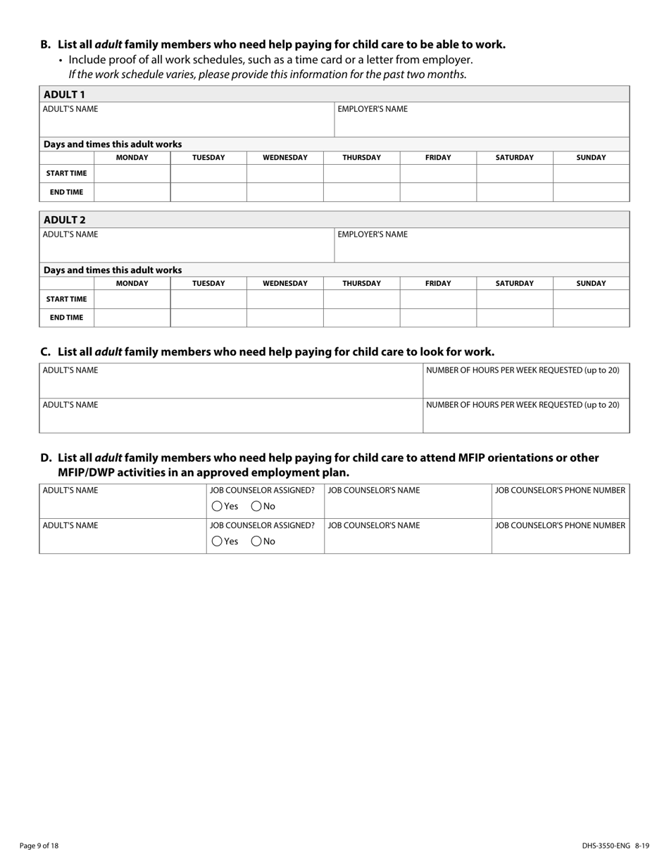 Form DHS-3550-ENG Minnesota Child Care Assistance Program Application - Minnesota, Page 11