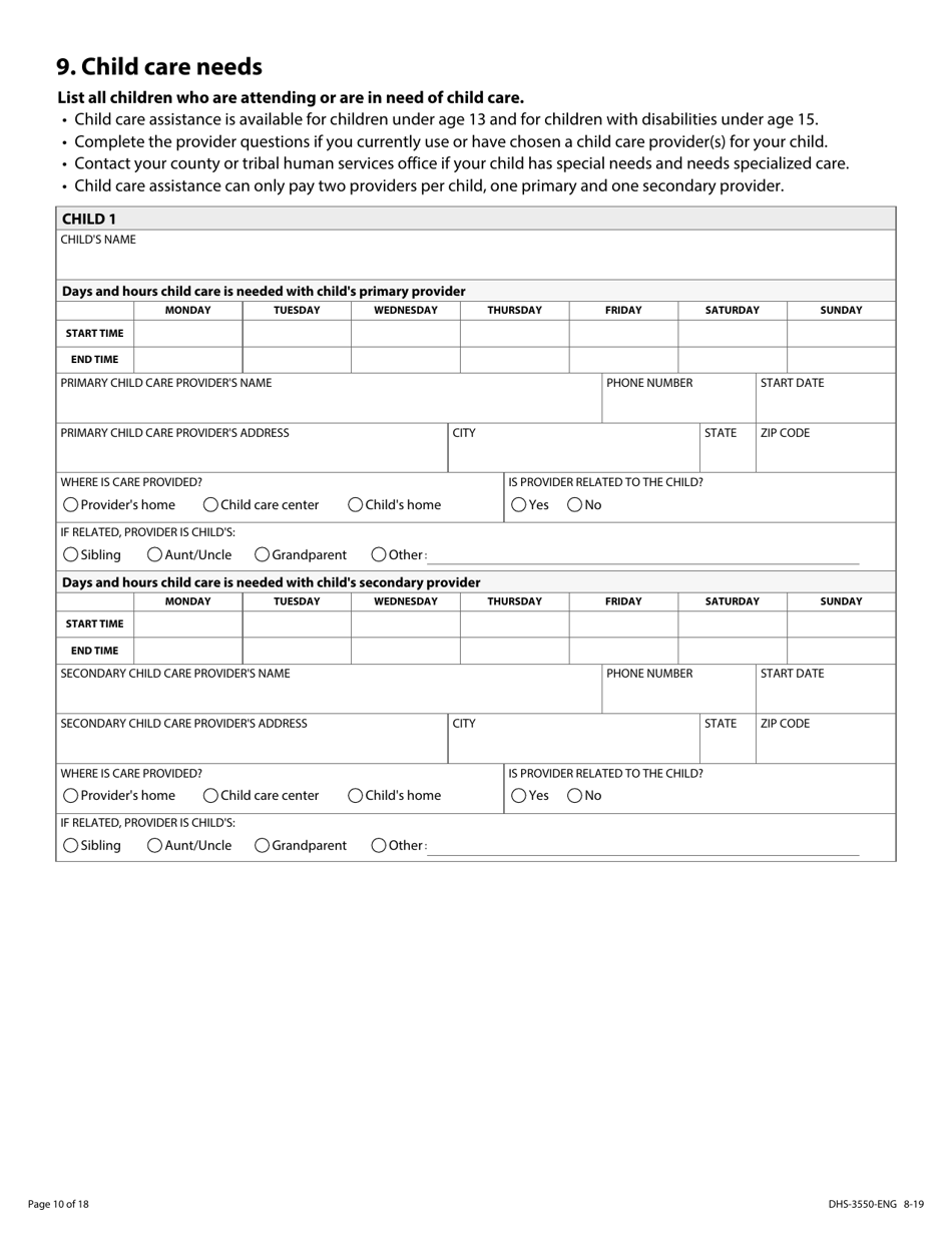 Form DHS-3550-ENG Minnesota Child Care Assistance Program Application - Minnesota, Page 12