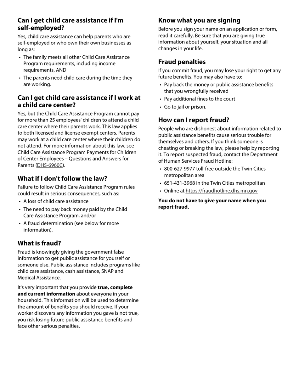 Form DHS-3550-ENG Minnesota Child Care Assistance Program Application - Minnesota, Page 22