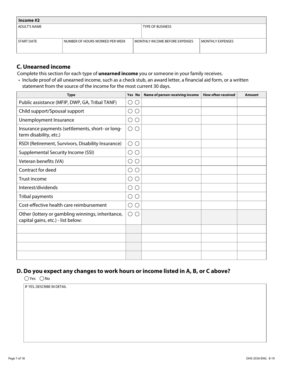 Form DHS-3550-ENG Minnesota Child Care Assistance Program Application - Minnesota, Page 9