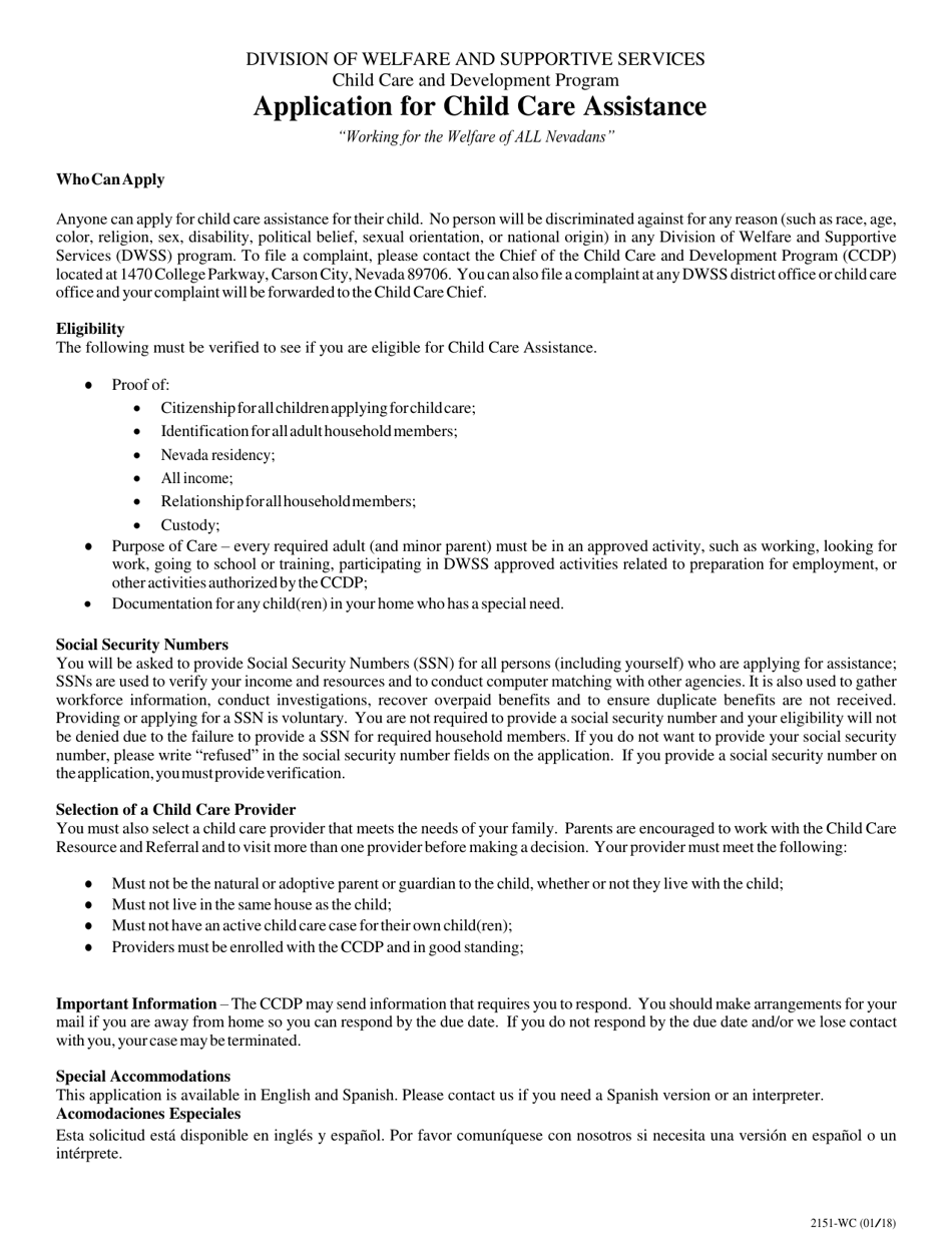 Form 2151-WC Application for Child Care Assistance - Nevada, Page 3