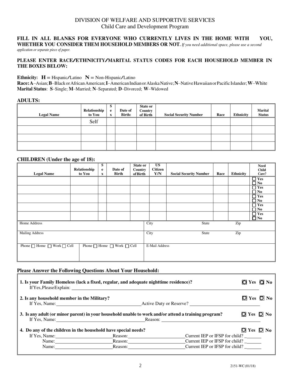 Form 2151-WC Application for Child Care Assistance - Nevada, Page 4