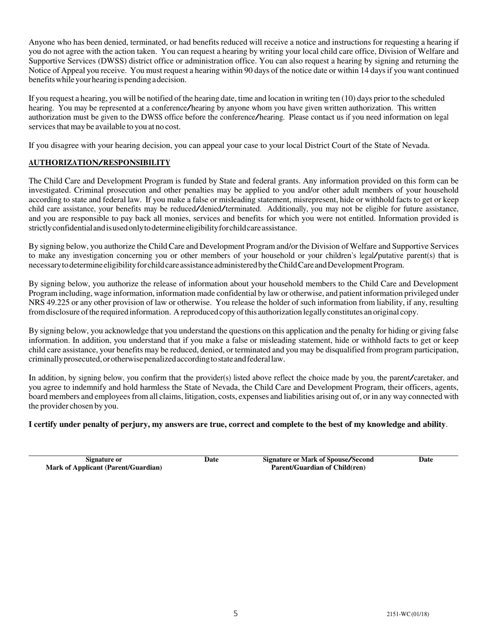 Form 2151-WC Application for Child Care Assistance - Nevada, Page 7