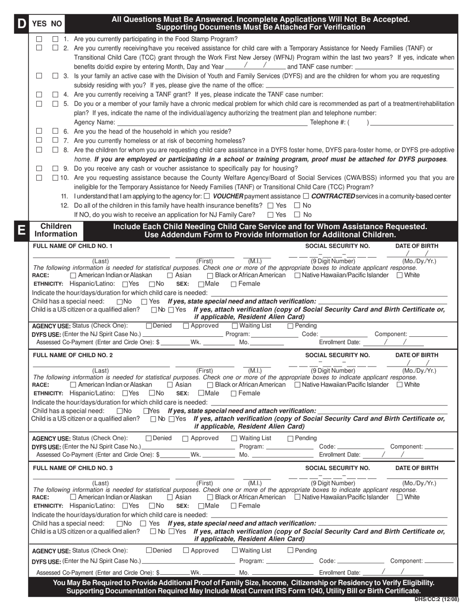 Form DHS / CC:1 Child Care and Early Education Service Eligibility Application - New Jersey, Page 3